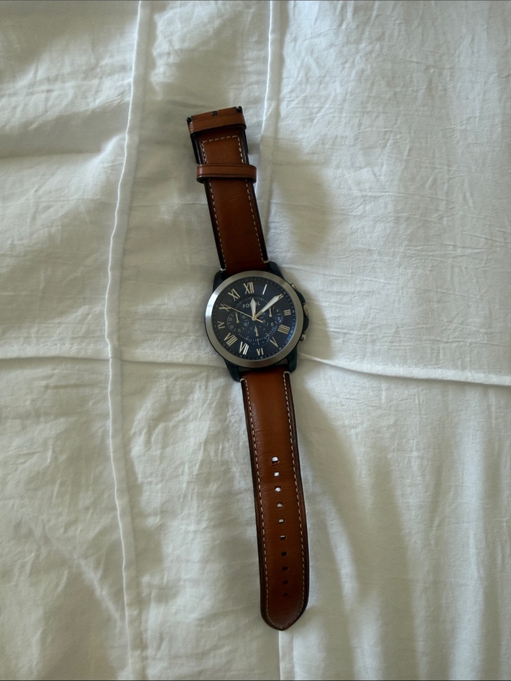 Fossil Brown Leather Strap Men's Watch with Black Dial